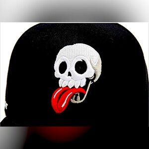 Black Hat with White Skull Adjustable SnapBack Baseball Cap Hat